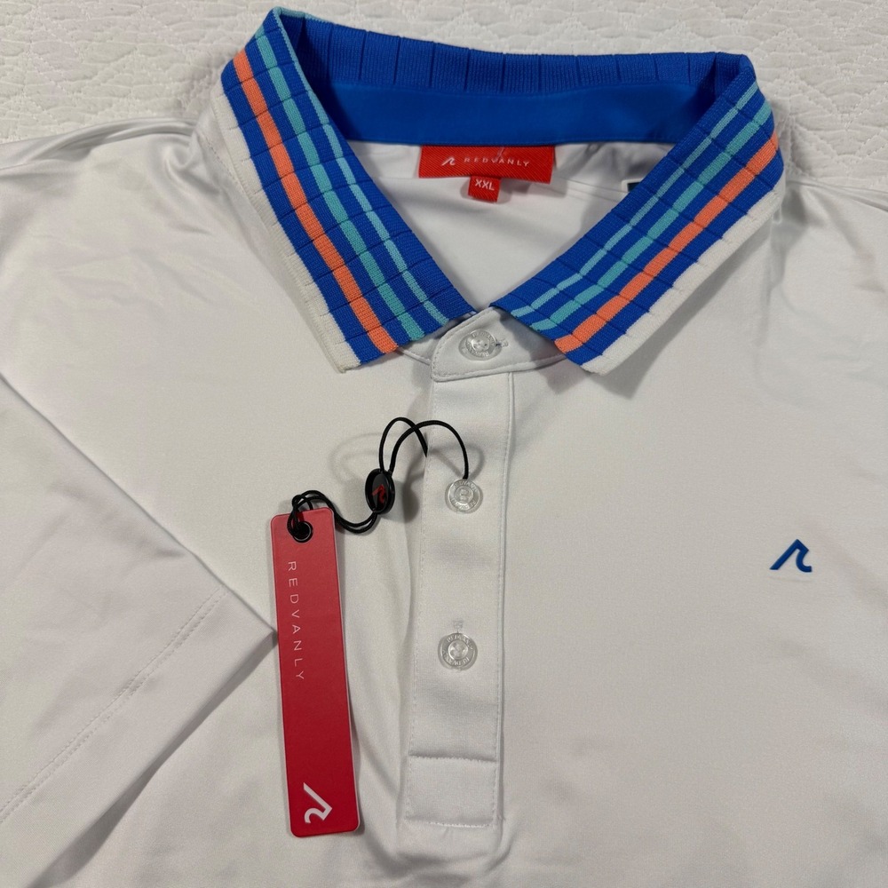 REDVANLY Mens Polo Shirt XXL Bright White Athletic‎ Luxury Performance Golf NWT
